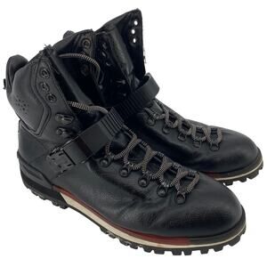 Zara Man men 7 black leather buckle lace up hiking rain boots